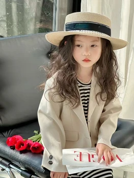 2023 ВЕСЕННЕ-ОСЕННИЙ детский пиджак с карманами, повседневный французский стиль, простые пуговицы, продвинутая изысканная мода для детей