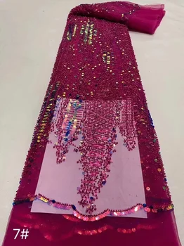 2023 Высококачественная 3D Цветочная Мода Французская Вышивка Бисером Кружевная Ткань Африканская Нигерийская Кружевная Ткань С Блестками Для Свадебного Платья