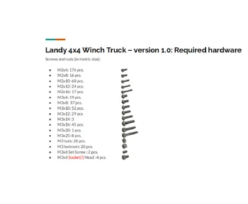 3D наборы Необходимого оборудования для радиоуправляемого автомобиля Model16 Landy 4x4 Winch Truck Версии 1.0 3 комплекта крепежа, винтов и гаек