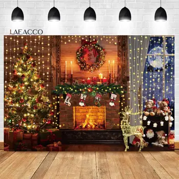 Laeacco Рождественский интерьер в деревенском стиле, Фон для фотосъемки комнаты, блестящий Камин, Подарки на Рождественскую елку, Фон для портрета семьи и детей