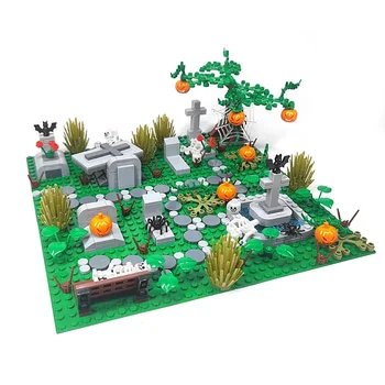 MOC, детали для Хэллоуина, блоки с мелкими частицами, украшение сцены кладбища с черепом-призраком, игрушка 