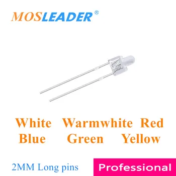 Mosleader DIP LED 2 ММ 1000ШТ Белый Тепловато-Белый Красный Синий Зеленый Желтый F2 Маленький Ниппель led Loing pins Прозрачный