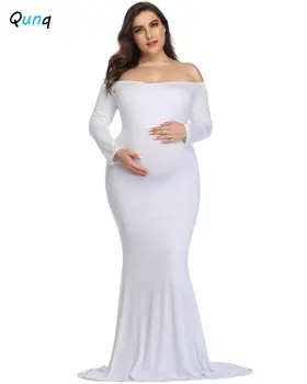 Qunq, Новая одежда для беременных, Женское платье с воротником в одну линию, Длинный рукав, высокая талия, Длинное платье, Темперамент, повседневное платье для беременных