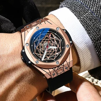 Reloj Hombre Модные Роскошные имитационные часы CHENXI Креативный Вращающийся циферблат Со светящимися стрелками Автоматические Механические наручные часы для мужчин
