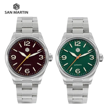 San Martin 2023, новые мужские пилотные часы в стиле ретро 38,5 мм, оригинальный дизайн, Резной безель для монет, YN55, Сапфировый 10Бар с автоматическим управлением