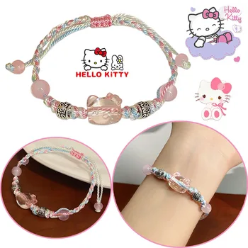 Sanrio Hello Kitty, плетеный браслет, Браслет Дружбы, Мультяшные Милые аксессуары, Браслет для девочек и кошек, детские украшения
