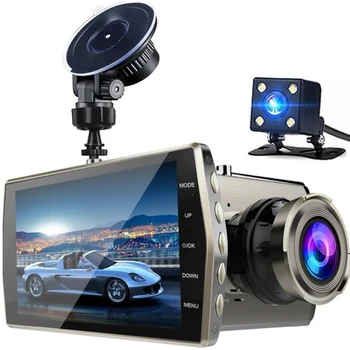 Автомобильный Видеорегистратор Dash Camera 4 Дюйма Full HD 1080P IPS С Двойным Объективом Dashcam Спереди + Сзади Видеорегистратор Ночного Видения G-Сенсор