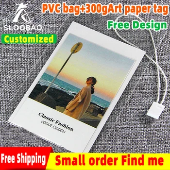 Бесплатная доставканазаказная мужская женская одежда opp Прозрачный пакет из ПВХ + 300 г художественной бумаги с цветной печатью, бирки с надписью hangswing