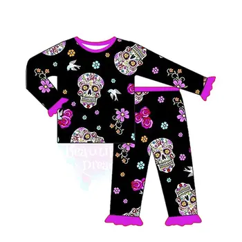 Бутик-комплект детской одежды на Хэллоуин, детская пижама, топ с принтом призрака и штаны с оборками в тон, наряд для малышей