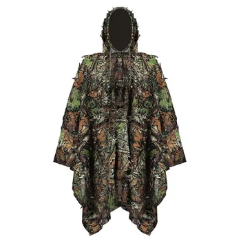 Военный камуфляжный маскировочный костюм с 3D листьями, Тренировочный костюм для наблюдения за птицами, Охотничье пончо-накидка