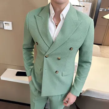 Высококачественный деловой Красивый трендовый Британский Корейский вариант Тонкий однотонный двубортный мужской пиджак с цветочными пуговицами