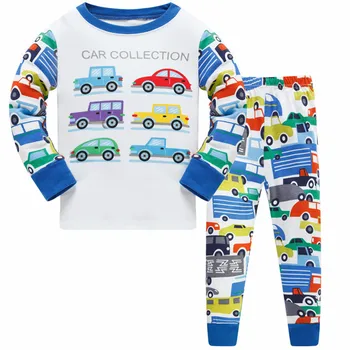 Детские пижамы, одежда для сна, хлопковые комплекты одежды с длинными рукавами для маленьких мальчиков и девочек, модные костюмы с принтом автомобилей, топ + брюки