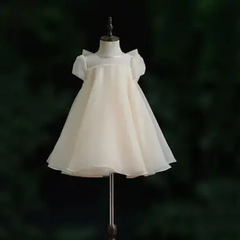 Детское бальное платье принцессы с бантом и жемчугом Дизайн Детская свадьба День рождения Крещение Пасха Ид Платья для девочек A3412