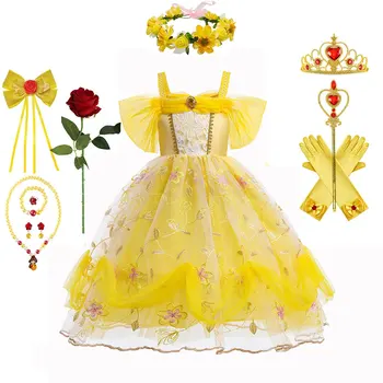 Детское платье принцессы Белль, маскарадный костюм Красавицы и Чудовища для девочек, костюм принцессы для косплея с аксессуарами