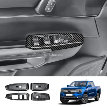 Для Ford Ranger 2023 2024 ABS углепластиковый стеклоподъемник кнопка включения панели управления стеклом наклейка на крышку для украшения аксессуаров