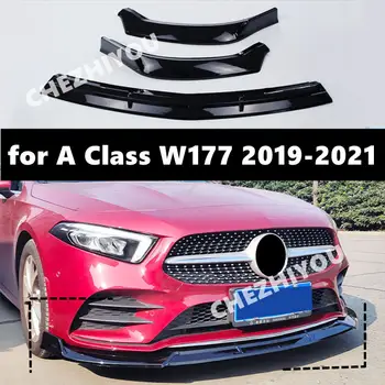Для Mercedes Benz A Class W177 2019-2021 Седан Передний Бампер Для Губ Обвес Спойлер Сплиттер Винтовая Фиксация ABS 3 шт.