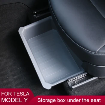 Для Tesla Model Y 2017-2023 Ящик Для Хранения Под Сиденьем Аксессуары Для Интерьера Автомобиля Двухслойный Ящик Для Хранения TPE Нижний Ящик Для Хранения