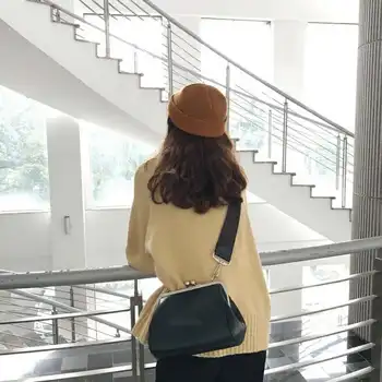 Женская винтажная сумка-клипса, дизайнерская однотонная сумка через плечо из искусственной кожи, регулируемый широкий плечевой ремень, сумки-мессенджеры, сумка Bolsa