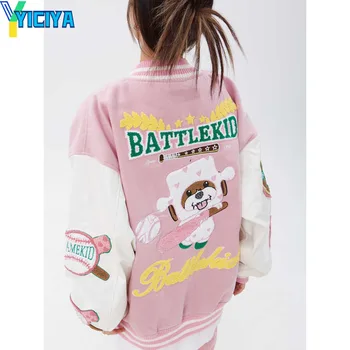 Женская куртка-бомбер YICIYA, розовая университетская новая верхняя одежда, куртки, американская мода, бейсбольная куртка y2k Racing oversize, топы 2023 года выпуска