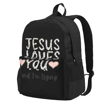 Забавная христианская футболка, Иисус любит Тебя, и я пробую рюкзаки с принтом Большой емкости