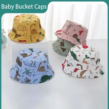 Защита головы, детские кепки-ведра с мультяшным принтом динозавра, детская солнцезащитная шляпа, однотонная панама для малышей, солнцезащитная кепка для маленьких девочек