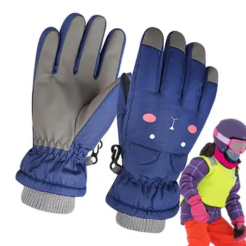 Зимние перчатки для детей, флисовые перчатки с мультяшным мишкой, Толстые изолированные Ветрозащитные Противоскользящие детские водонепроницаемые перчатки для верховой езды