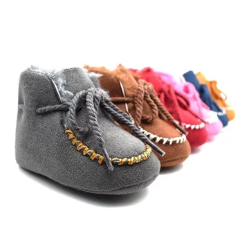 Зимние Теплые Детские Зимние ботинки Классическая Плюшевая Детская обувь ручной работы для прогулок на утолщенной мягкой подошве, хлопчатобумажные сапоги для новорожденных для детей