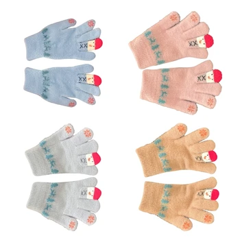 Зимние теплые перчатки с вышивкой на пальцах, варежки с рисунком Санты для девочки, подарок на день рождения, Рождественские праздники, варежки H37A