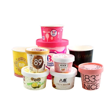 Индивидуальный продукт 2023 новый бумажный стаканчик для мороженого маленький одноразовый стаканчик для мороженого и йогурта с крышкой и ложкой