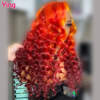 Инь Оранжевый Красный Омбер Кудрявая Волна Бразильский Реми 613 Светлый Парик 13x4 Синтетические Волосы На Кружеве Человеческих Волос Искусственные Парики 13x6 Синтетические Волосы На Кружеве Предварительно Выщипанный