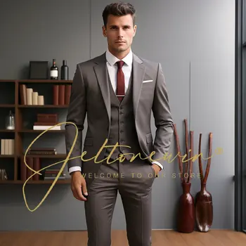 Классический мужской повседневный деловой костюм высокого бренда синего или серого цвета в стиле ретро, официальный костюм жениха, свадебное платье, куртка, жилет, брюки