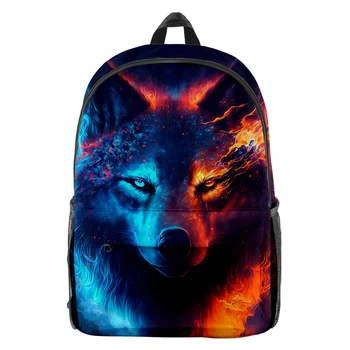 Красочные рюкзаки с волком, школьная сумка для мальчиков и девочек большой емкости, 3D рюкзак с воющим волком, Повседневная дорожная сумка, детский рюкзак
