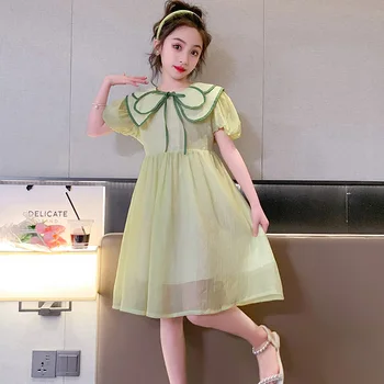Летнее платье для девочек, новая Корейская версия, тонкое шифоновое платье в иностранном стиле, детское платье Принцессы для милых девочек, летнее платье