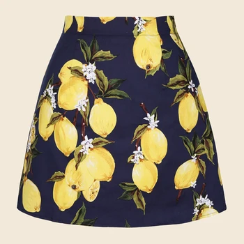 Летняя винтажная юбка SISHION из хлопка Темно-синего цвета с лимонным принтом и высокой талией, короткие мини-юбки в стиле ретро 50-х годов SS0008