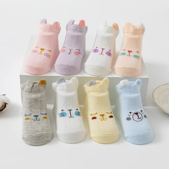 Милые Носки для малышей и маленьких девочек, нескользящие носки из хлопка с рисунком 3D медведя из мультфильма, дышащие носки из чесаного хлопка