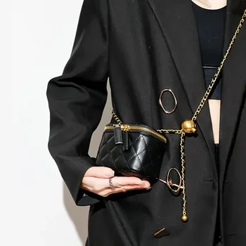 Мини-сумка через плечо из искусственной кожи с ромбовидной решеткой, Женская сумка-коробка с регулируемым ремешком-цепочкой и застежкой-молнией, Роскошная Дизайнерская косметичка на плечо