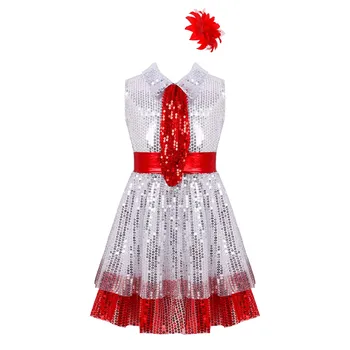 Модное платье для девочек без рукавов с отложным воротником, расшитое блестками, Рождественское танцевальное платье с цветочным головным убором, Рождественские наряды