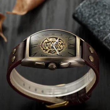 Модные Мужские часы Vitage Shenhua, часы со скелетом и черепом, Мужские Автоматические Механические часы, Кожаные мужские часы Relogio Masculino