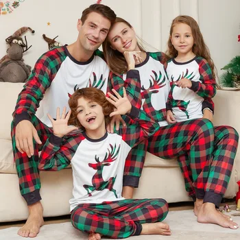 Модные наряды для рождественской семьи 2023 года с рисунком Рождественского оленя, Рождественская семейная пижама, комплект для дома, для отдыха, для ребенка