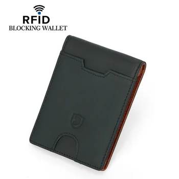 Мужской кошелек с держателем кредитной карты 2023, тонкие кожаные кошельки, футляр для удостоверения личности, портмоне с двойным зажимом, металлические кошельки с зажимом для денег RFID