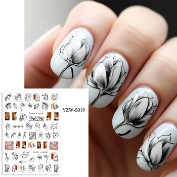 Наклейки для ногтей в виде цветов, украшение ногтей в виде черно-белых тюльпанов, наклейки для водной печати, свадебный дизайн, улучшение ногтей