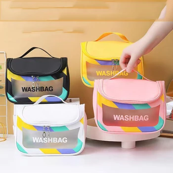 Новая портативная сумка для мытья макияжа из искусственной кожи большой емкости, водонепроницаемая, прозрачная, портативная сумка для хранения косметики, сращивание для хранения
