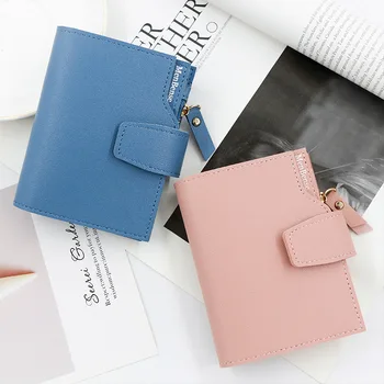 Новый модный однотонный женский короткий кошелек с пряжкой, простая однотонная женская сумка для карт, клатч