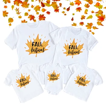 Одинаковые комплекты для семьи на день Благодарения, семейная футболка с принтом кленовых листьев, Одежда на день Благодарения, Детские рубашки для мамы и папы