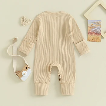 Однотонный комбинезон для новорожденных девочек и мальчиков, осенне-зимняя одежда, вязаный полосатый комбинезон с длинными рукавами, комплект одежды