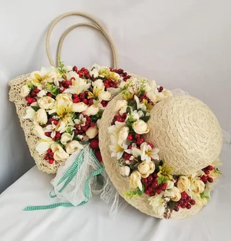 Пляжная сумка Berry Rose на лето, соломенные сумки ручной работы, тканая сумка-тоут, женские дорожные сумки, роскошная дизайнерская сумка для покупок с цветами, Ручная сумка для покупок