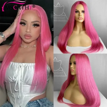 Прозрачный парик на кружеве розового цвета 13x4 HD, предварительно выщипанная линия роста волос, Бразильский парик из натуральных человеческих волос, шелковистый прямой для женщин