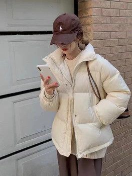 Пуховик для женщин 2023, Новая Корейская версия Белого утиного пуха, пальто со стоячим воротником, Зимняя универсальная утепленная куртка для хлеба