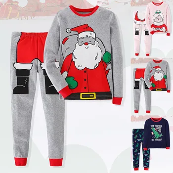 Рождественский детский пижамный комплект для маленьких мальчиков, рубашка с длинными рукавами и принтом, топы и брюки, пижама из 2 предметов, детский комплект и наряды