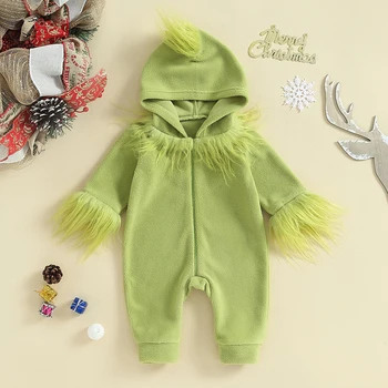 Рождественский костюм для новорожденных девочек и мальчиков, пушистый комбинезон, комбинезон для малышей, зеленый костюм Монстра